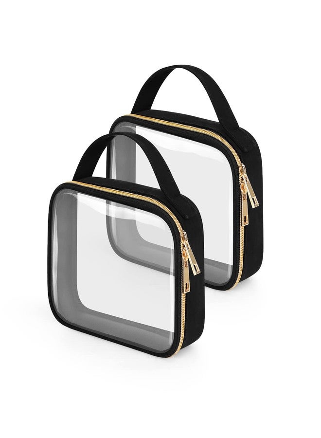 Wedama TSA Approved Toiletry Bag, 2 Pack Clear Makeup Bags with Handles, Quart Size Clear Toiletry Bags, PVC Cosmetic Bags for Women and Men, Carry on Airport Airline Compliant Bag, Black - Image 1